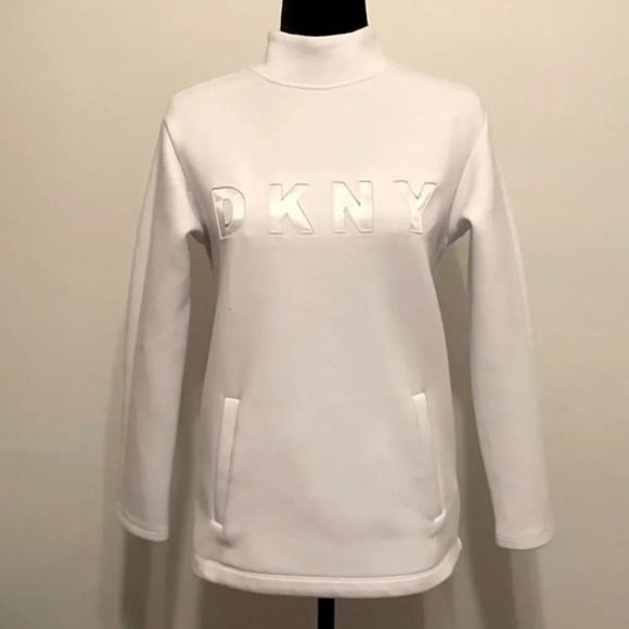 DKNY Logo Mockneck Sweatshirt in White - Picture 1 of 10